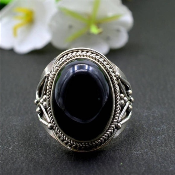 ‼️LAST ONE‼️Big Black Round Onyx Silver Ring SZ 6 - Picture 3 of 5